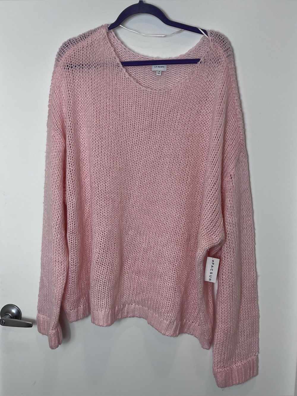 LA‎ HEARTS Pacsun Women's Pink Open-Knit Sweater Oversized NWT Size Large / XL